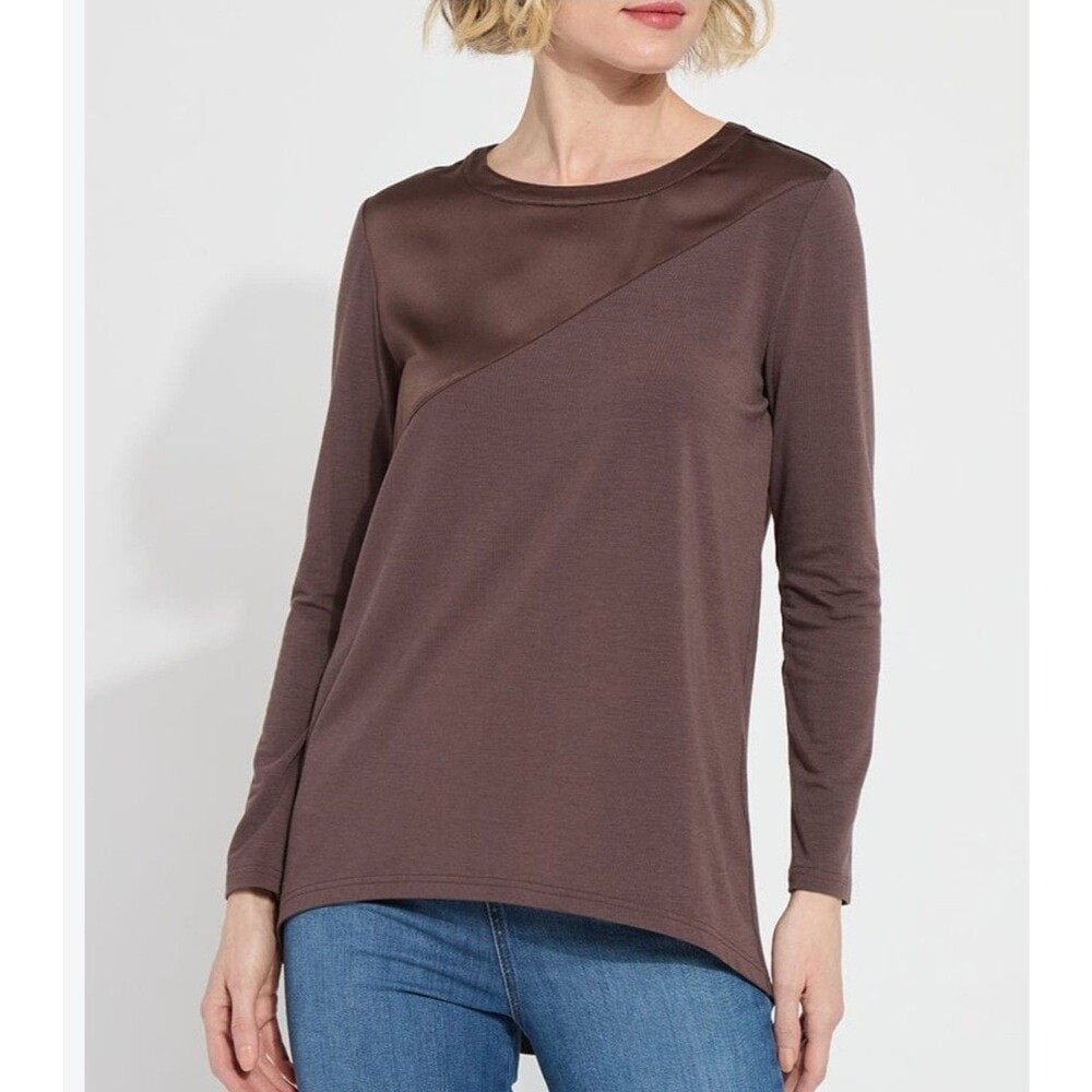 Lysse Leia Top womens long sleeve jersey crew neck brown stretch Sz S NEW